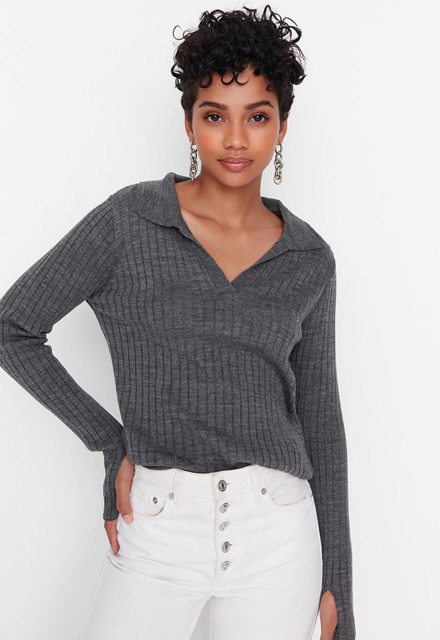 Trendyol - Polo collar sweater - anthracite