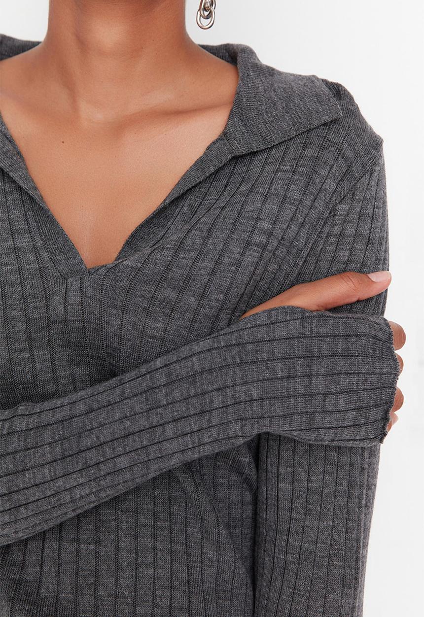 Trendyol - Polo collar sweater - anthracite