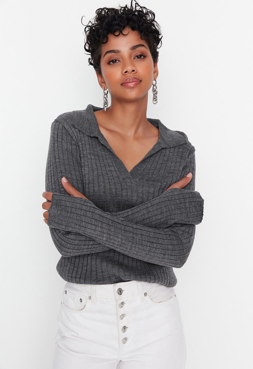 Trendyol - Polo collar sweater - anthracite