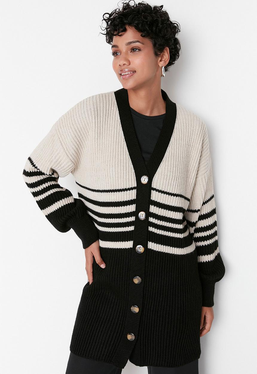 Trendyol - Modest striped cardigan - black/white