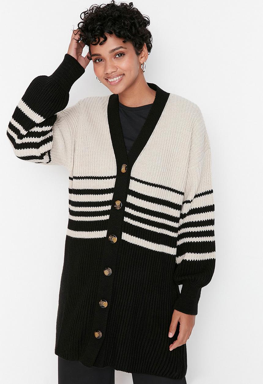 Trendyol - Modest striped cardigan - black/white