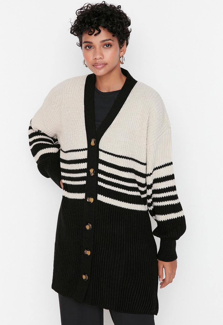 Trendyol - Modest striped cardigan - black/white