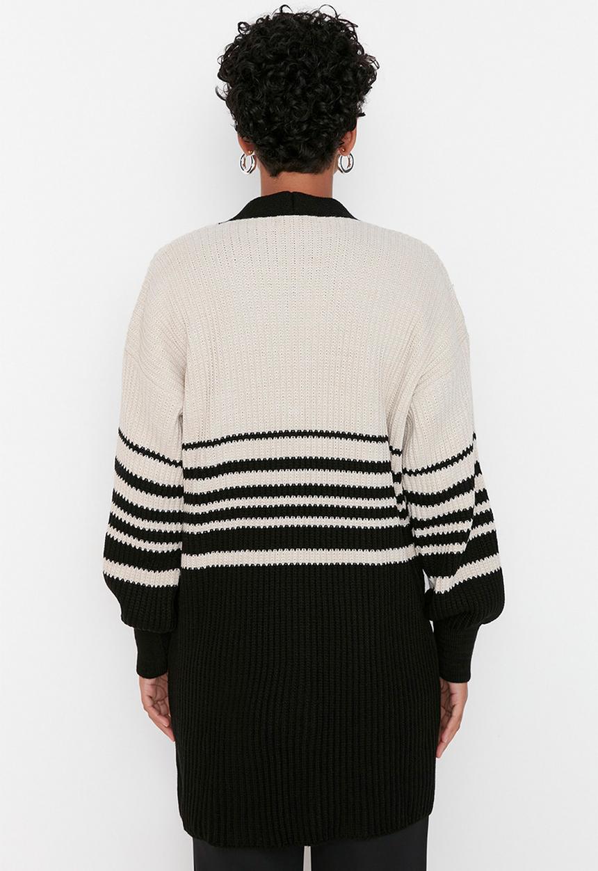 Trendyol - Modest striped cardigan - black/white