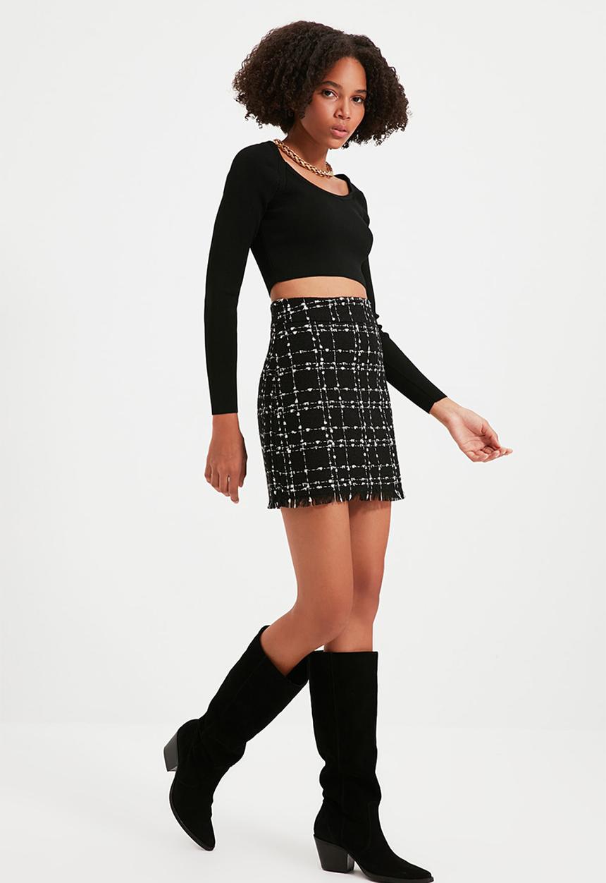 Trendyol - Tweed mini skirt - black