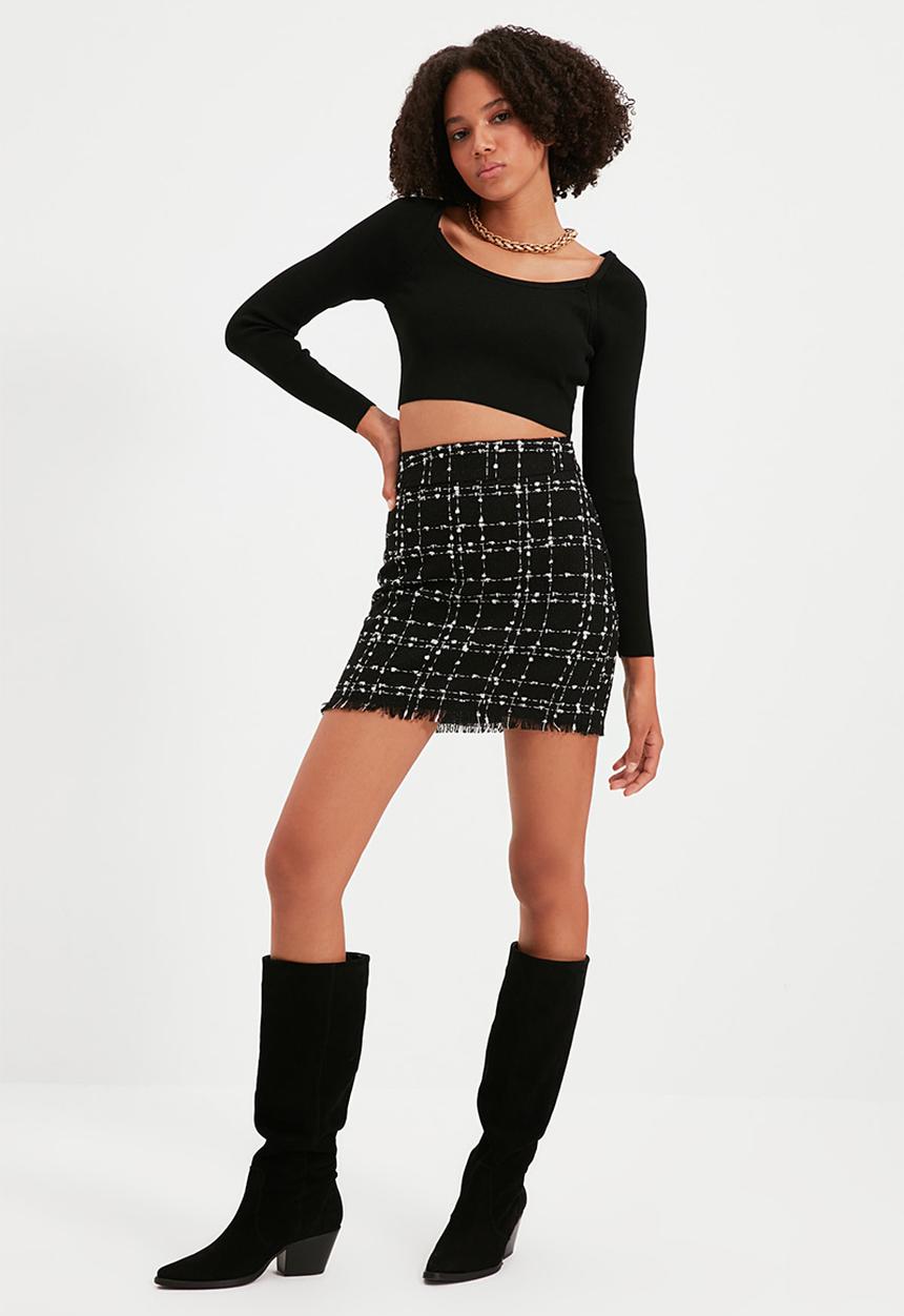 Trendyol - Tweed mini skirt - black