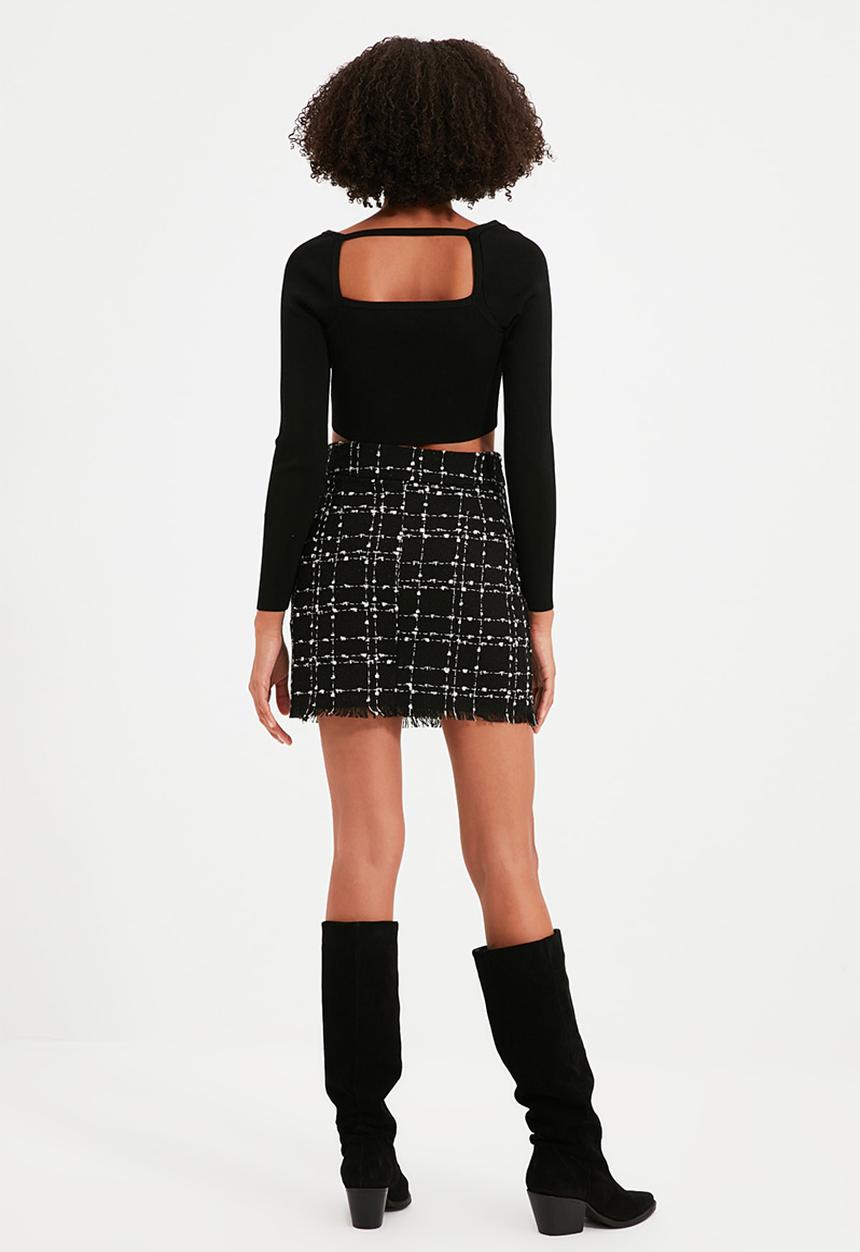 Trendyol - Tweed mini skirt - black