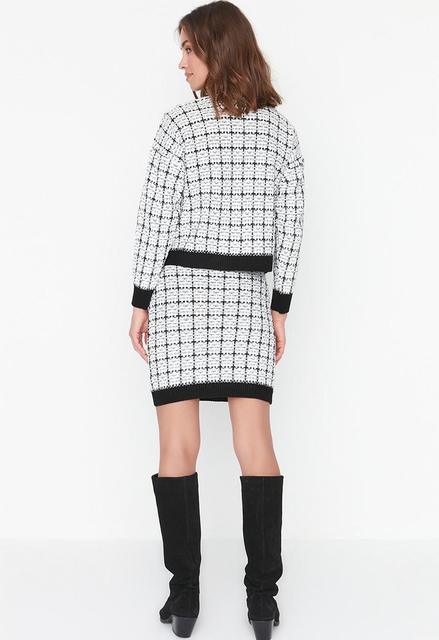 Trendyol - Tweed look skirt & knitwear top set - black