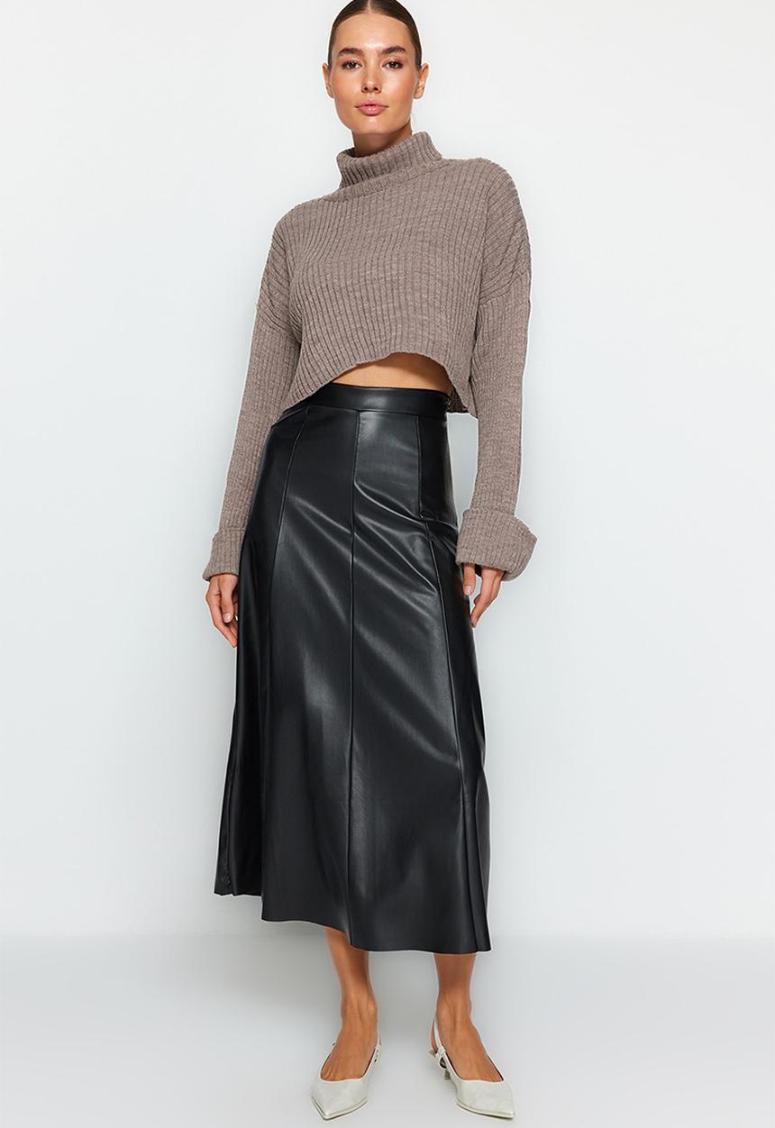 Trendyol - Faux leather maxi skirt - black