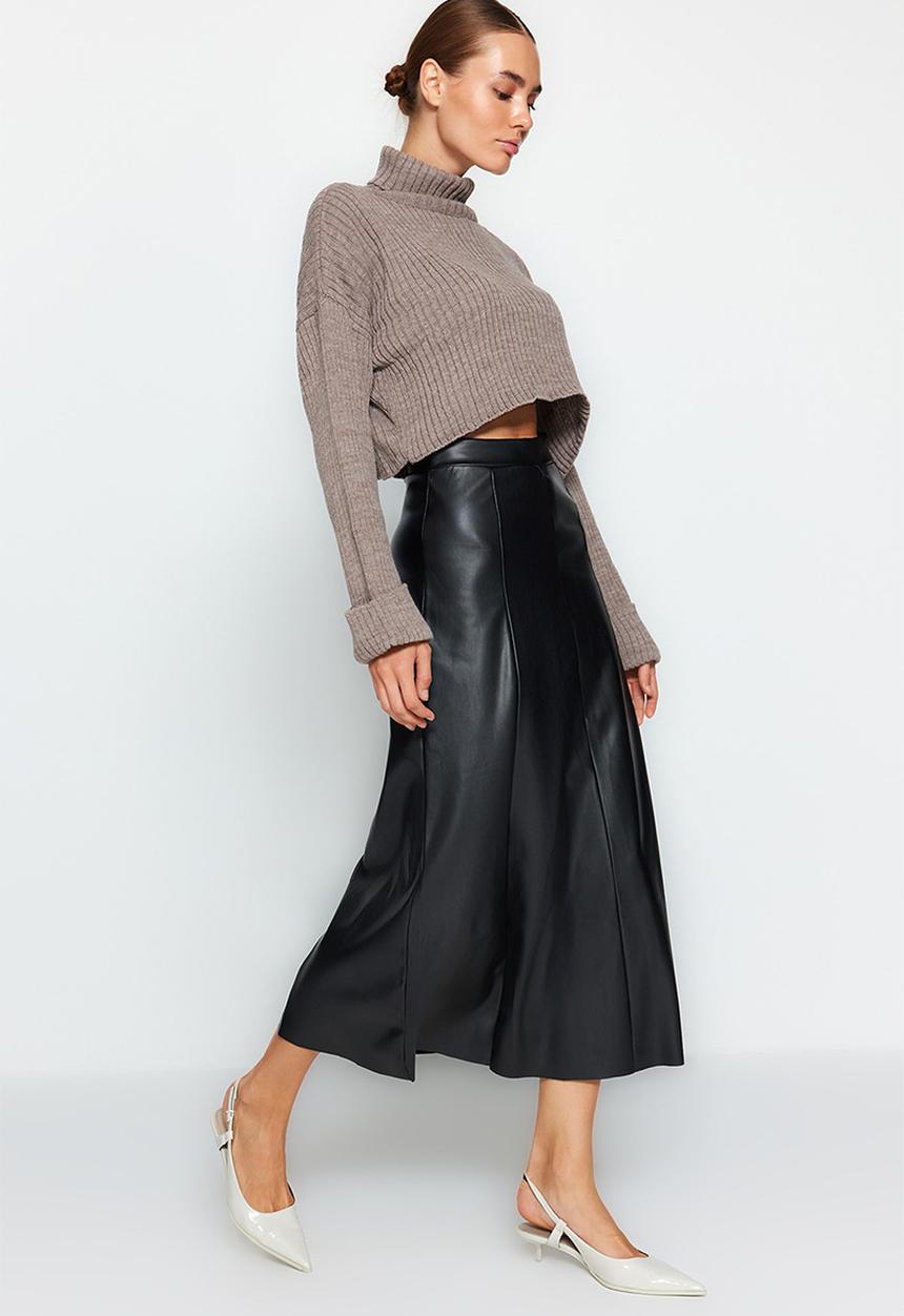 Trendyol - Faux leather maxi skirt - black