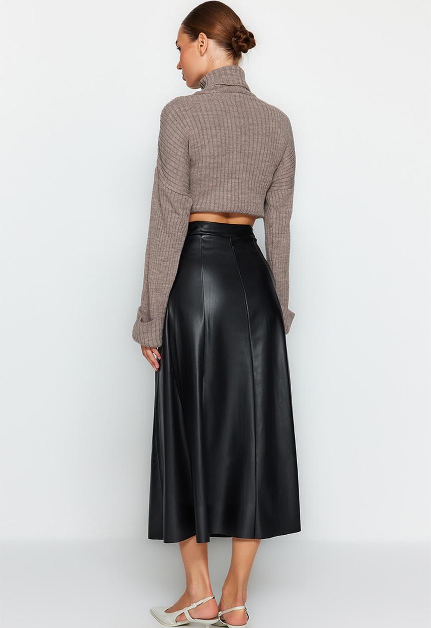 Trendyol - Faux leather maxi skirt - black