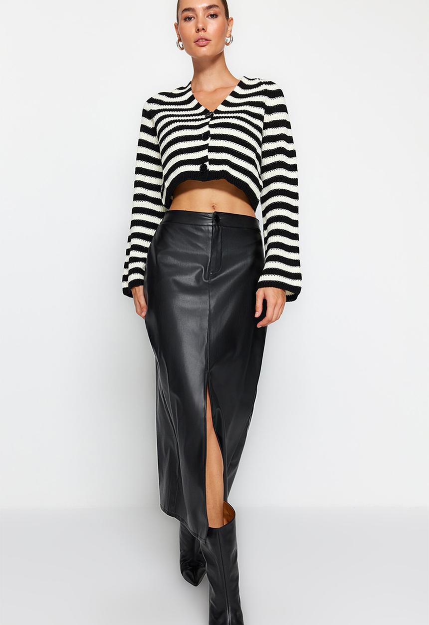 Trendyol - Faux leather maxi skirt with slit detail - black