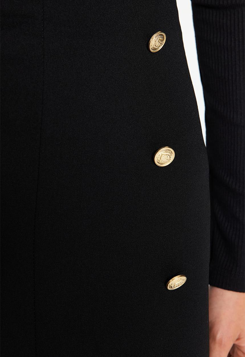 Trendyol - Smart button detail midi skirt - black