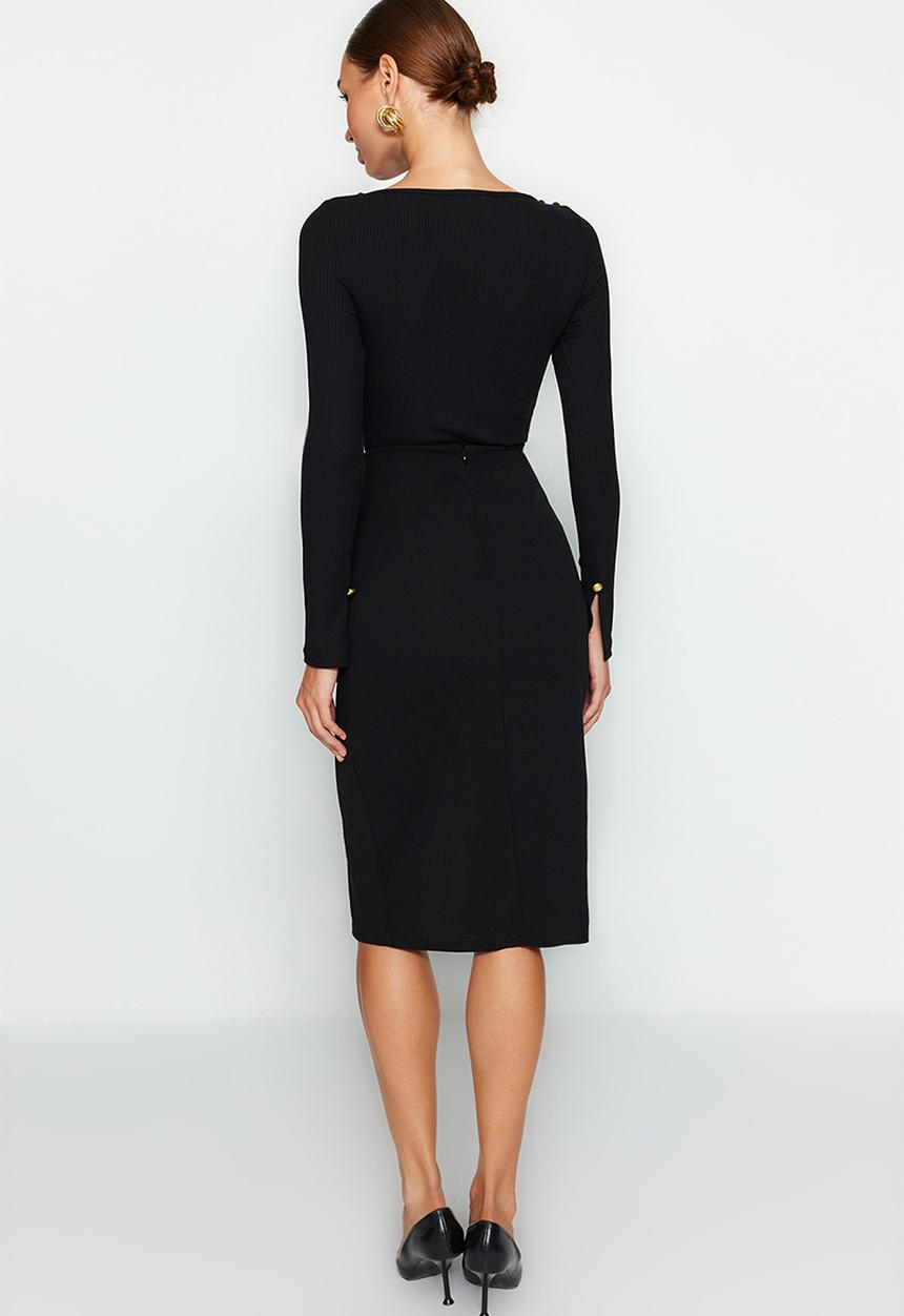 Trendyol - Smart button detail midi skirt - black