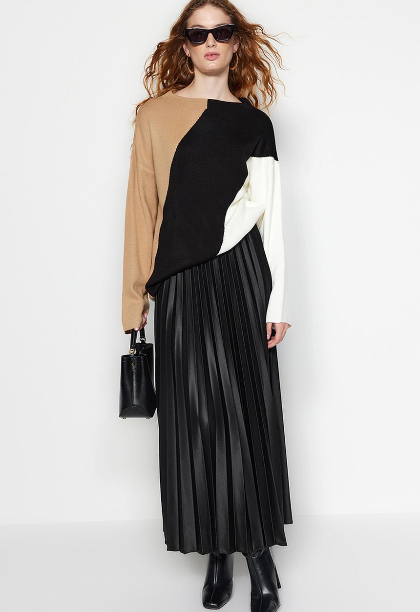 Trendyol - Pleated woven skirt - black