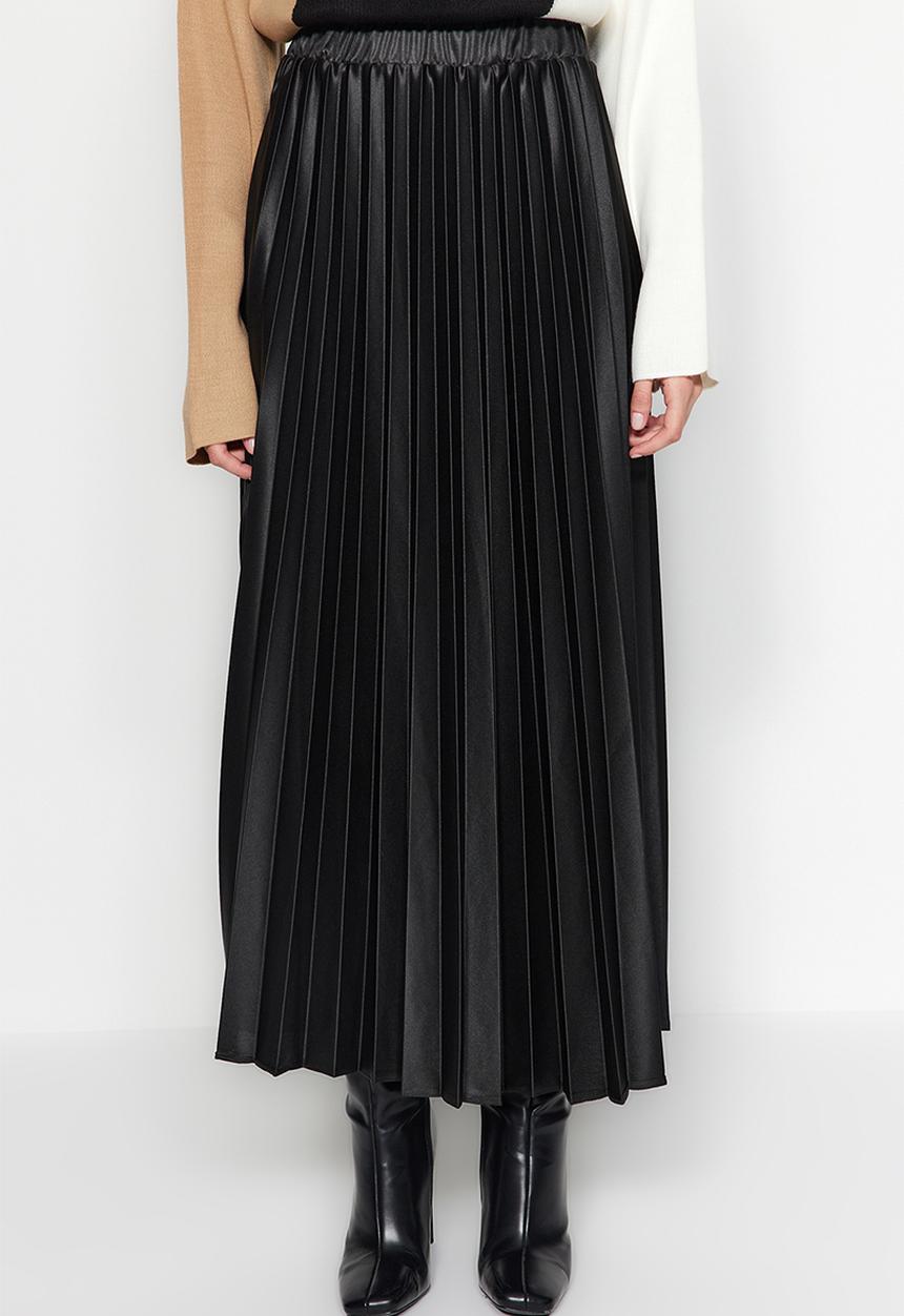 Trendyol - Pleated woven skirt - black