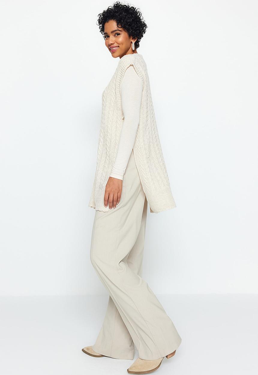 Trendyol - Modest lace-up detail sweater - beige