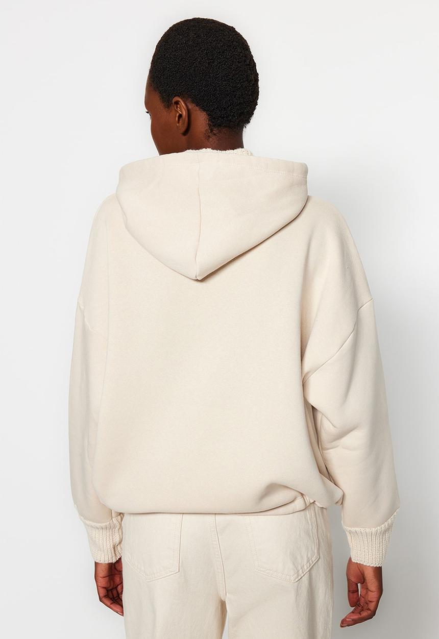 Trendyol - Tricot tape fleece sweatshirt - ecru