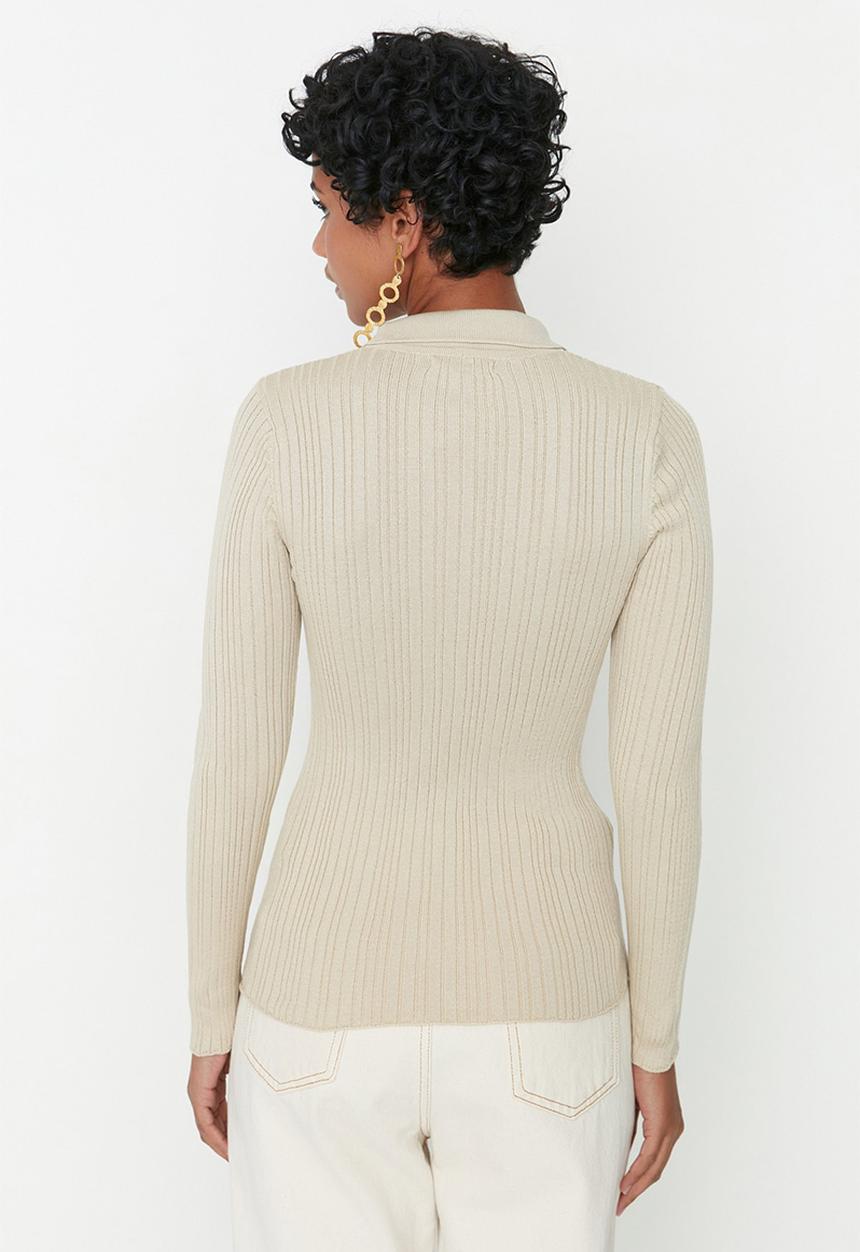 Trendyol - Polo collar cardigan - stone