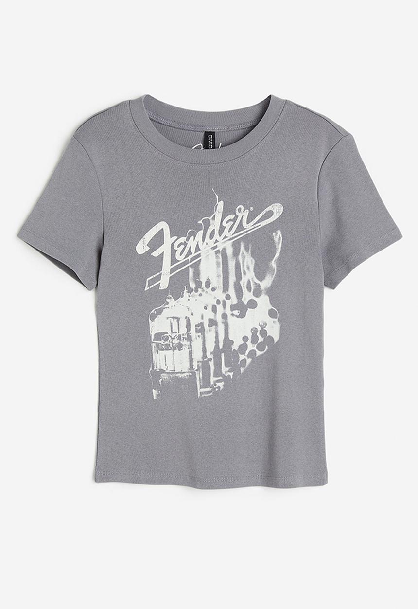 H&M - Printed T-shirt - grey fender guitars