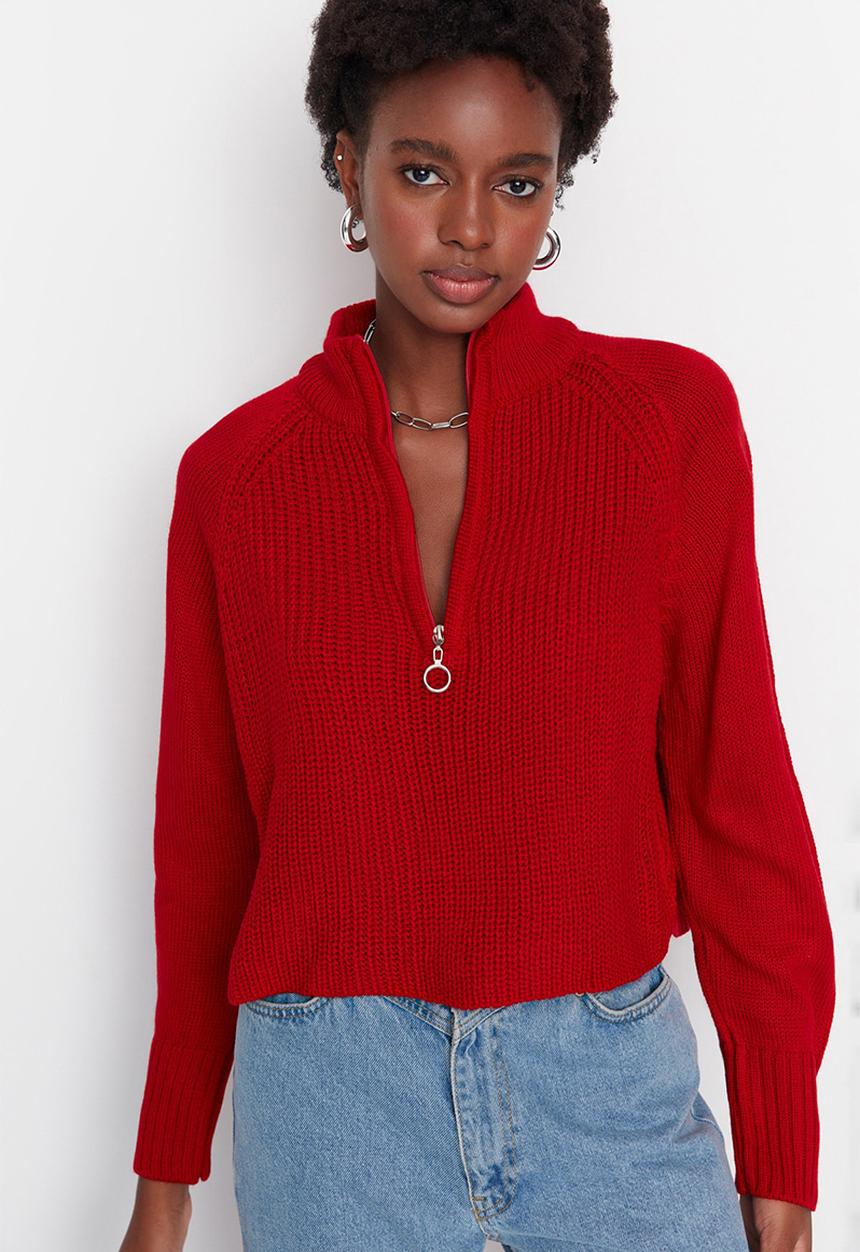 Trendyol - Stand-up collar sweater - red