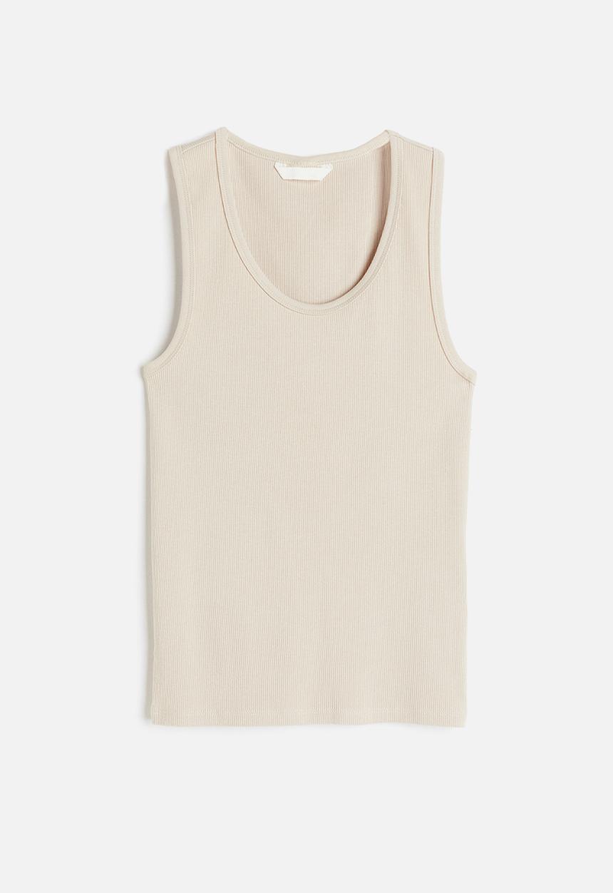 H&M - Ribbed vest top - light beige 