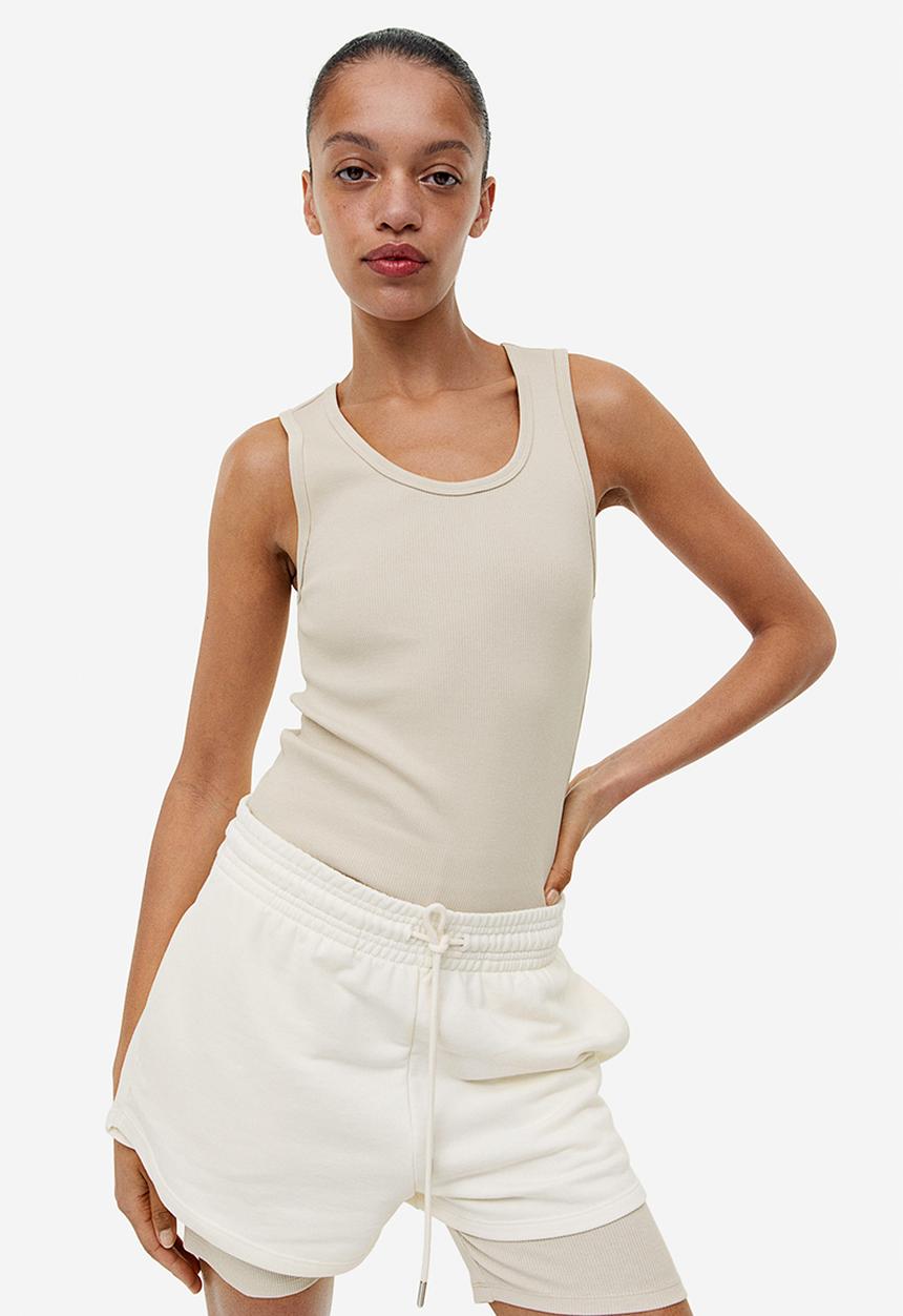H&M - Ribbed vest top - light beige 