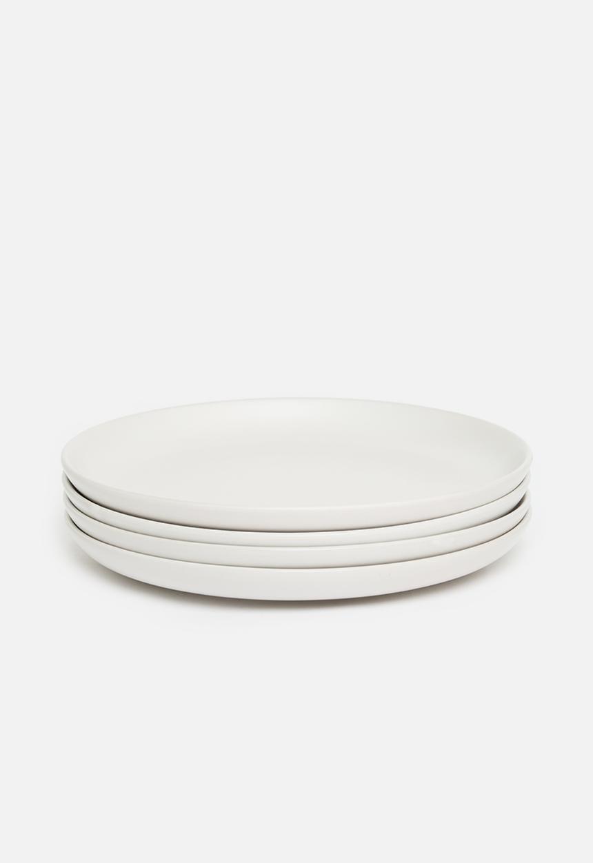 Excellent Houseware - Emble stoneware dinner plate set of 4 - white