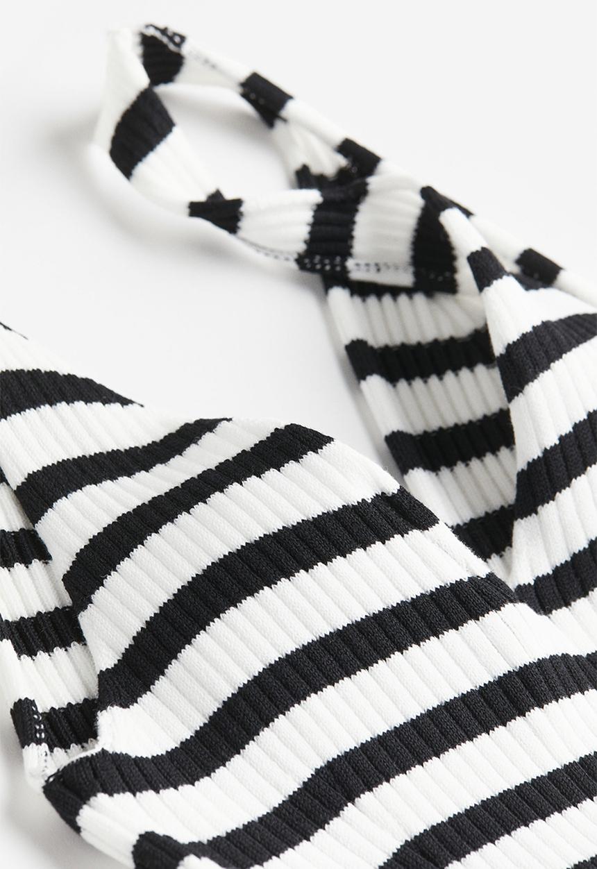 H&M - Rib-knit bodycon dress - black white striped