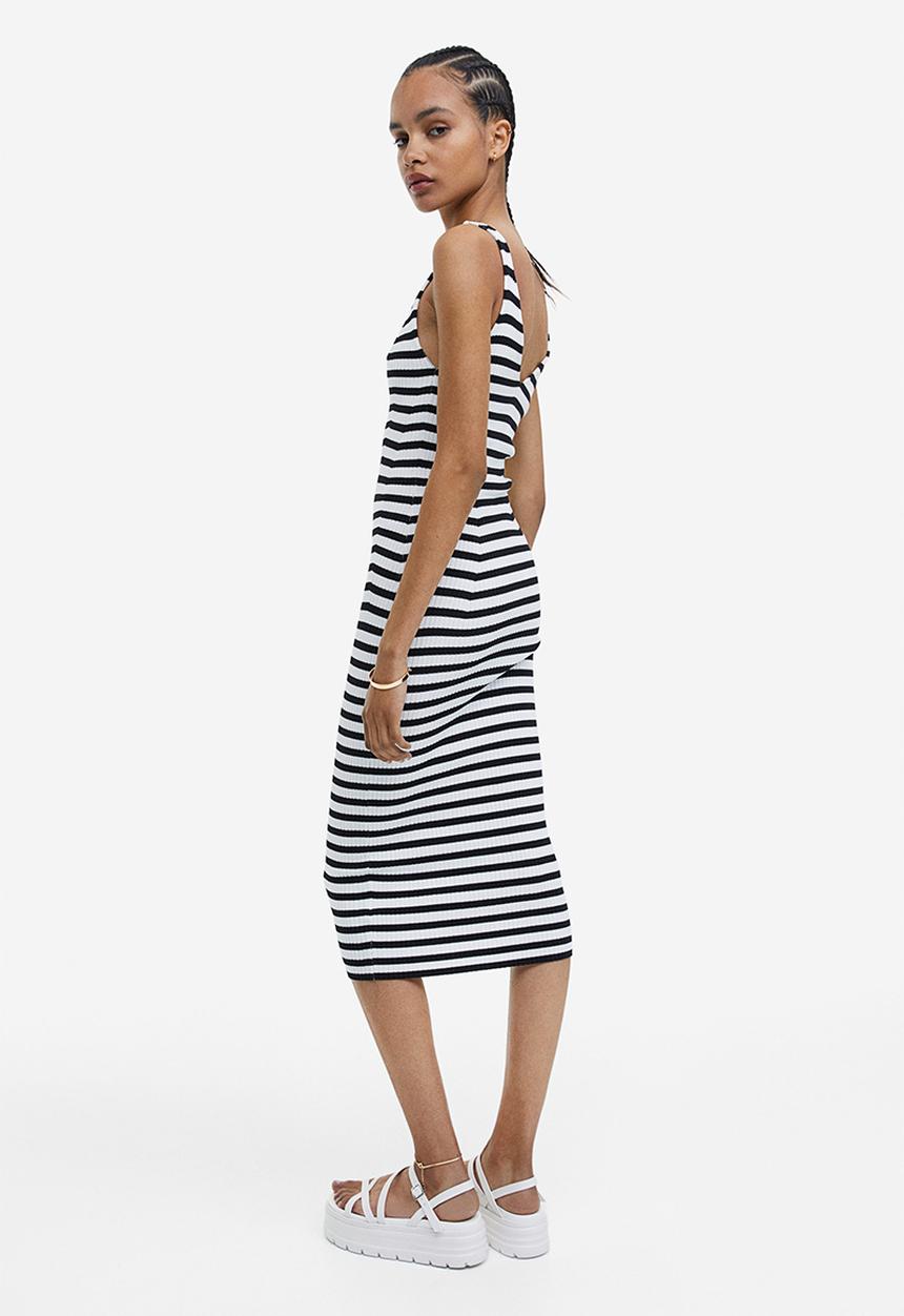 H&M - Rib-knit bodycon dress - black white striped