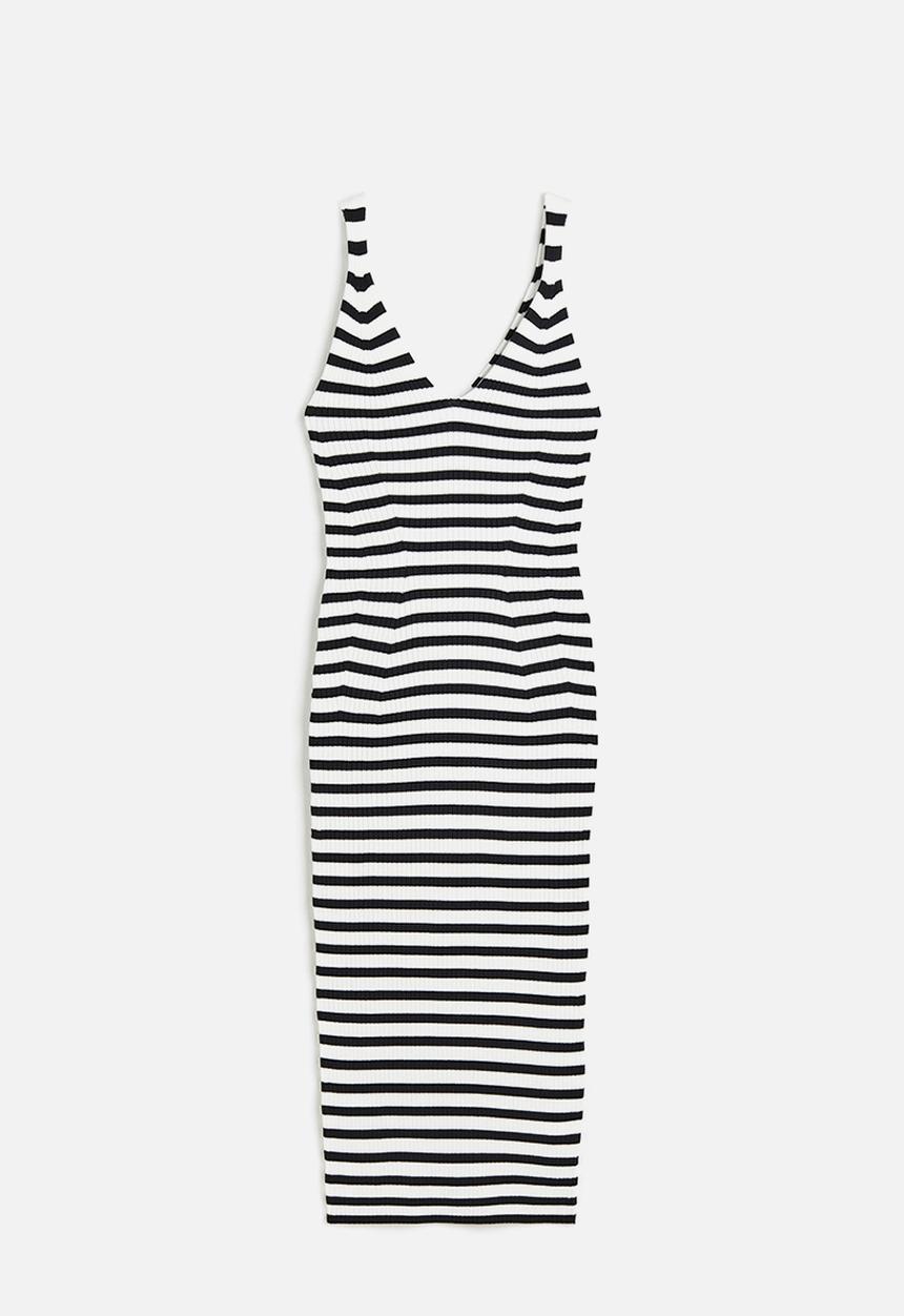H&M - Rib-knit bodycon dress - black white striped