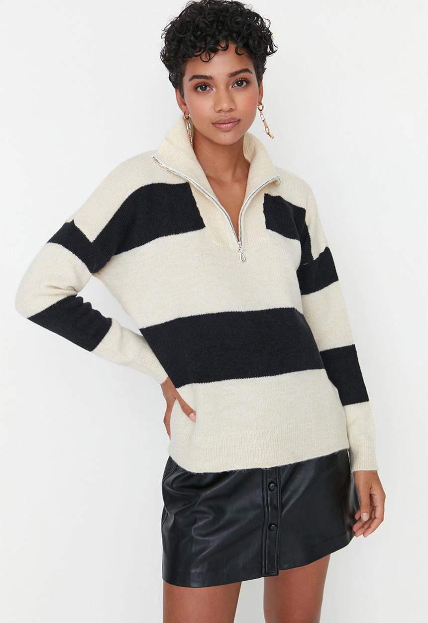 Trendyol - Zippered collar sweater - stone