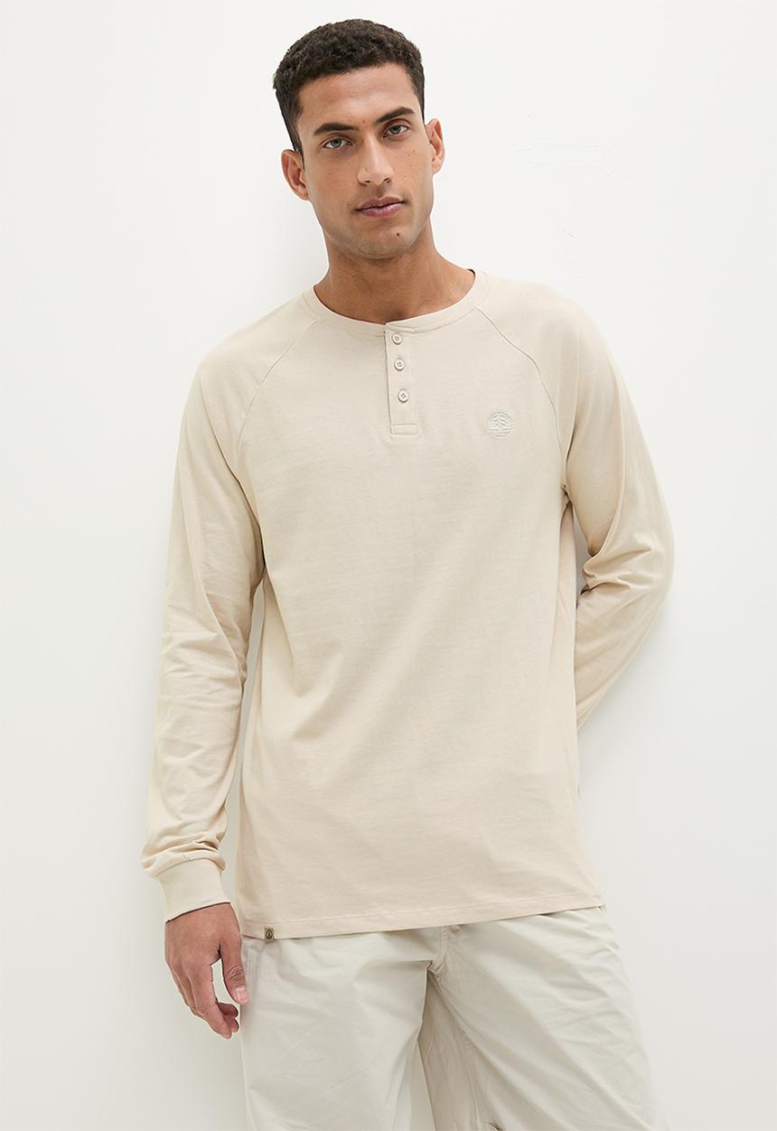Lark & Crosse - Henk washed long sleeve raglan grandpa tee - stone