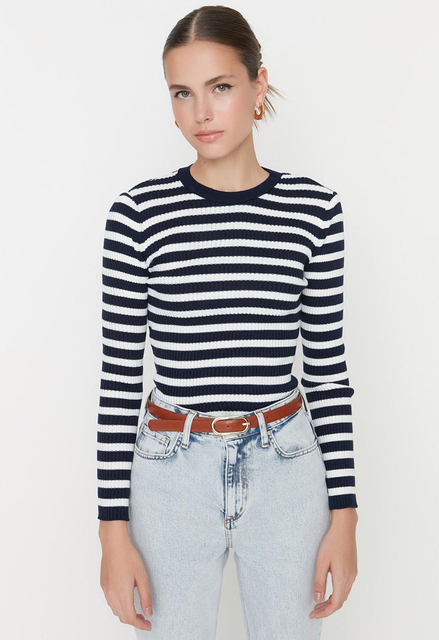 Trendyol - Basic striped sweater - navy & white 