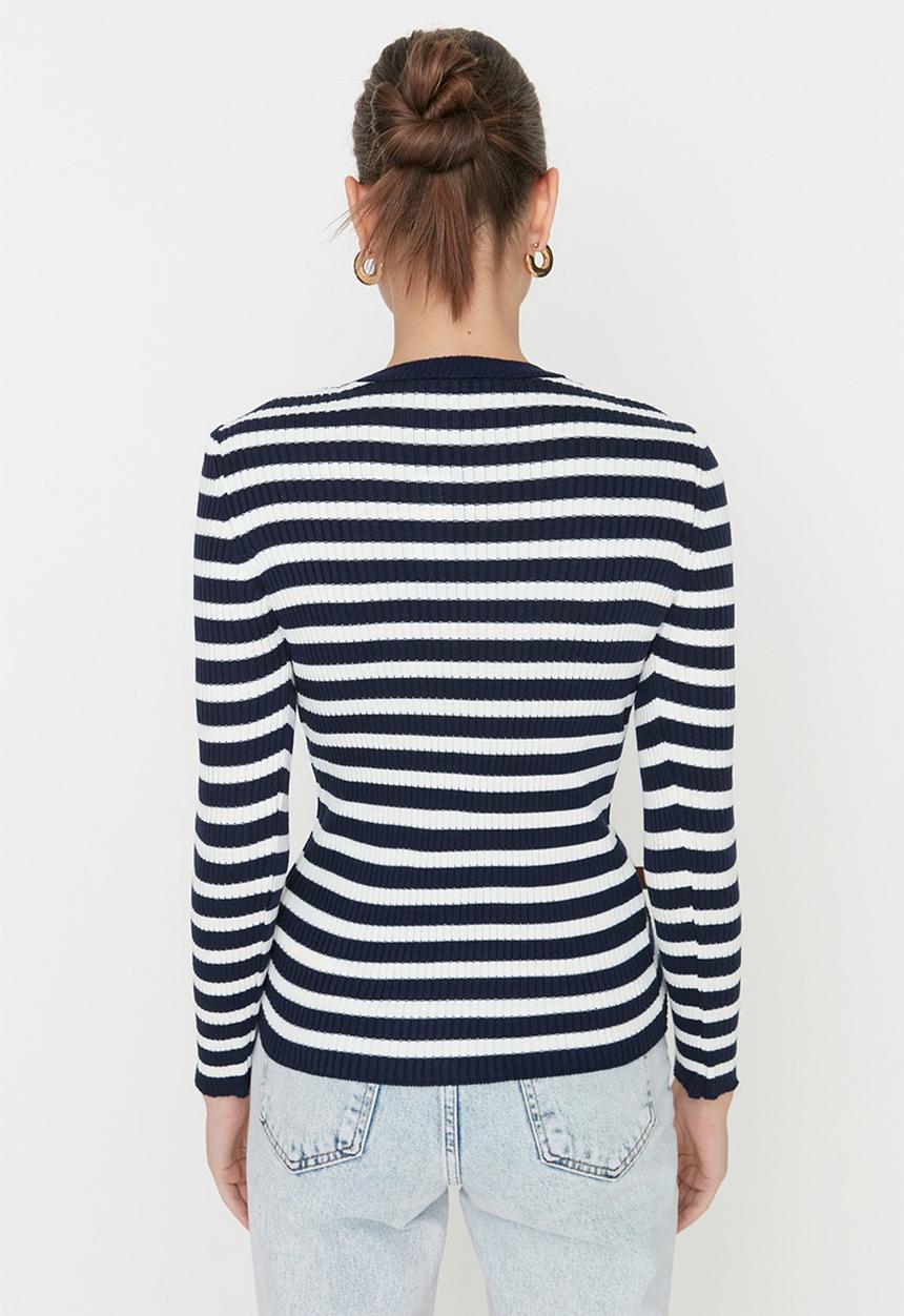 Trendyol - Basic striped sweater - navy & white 