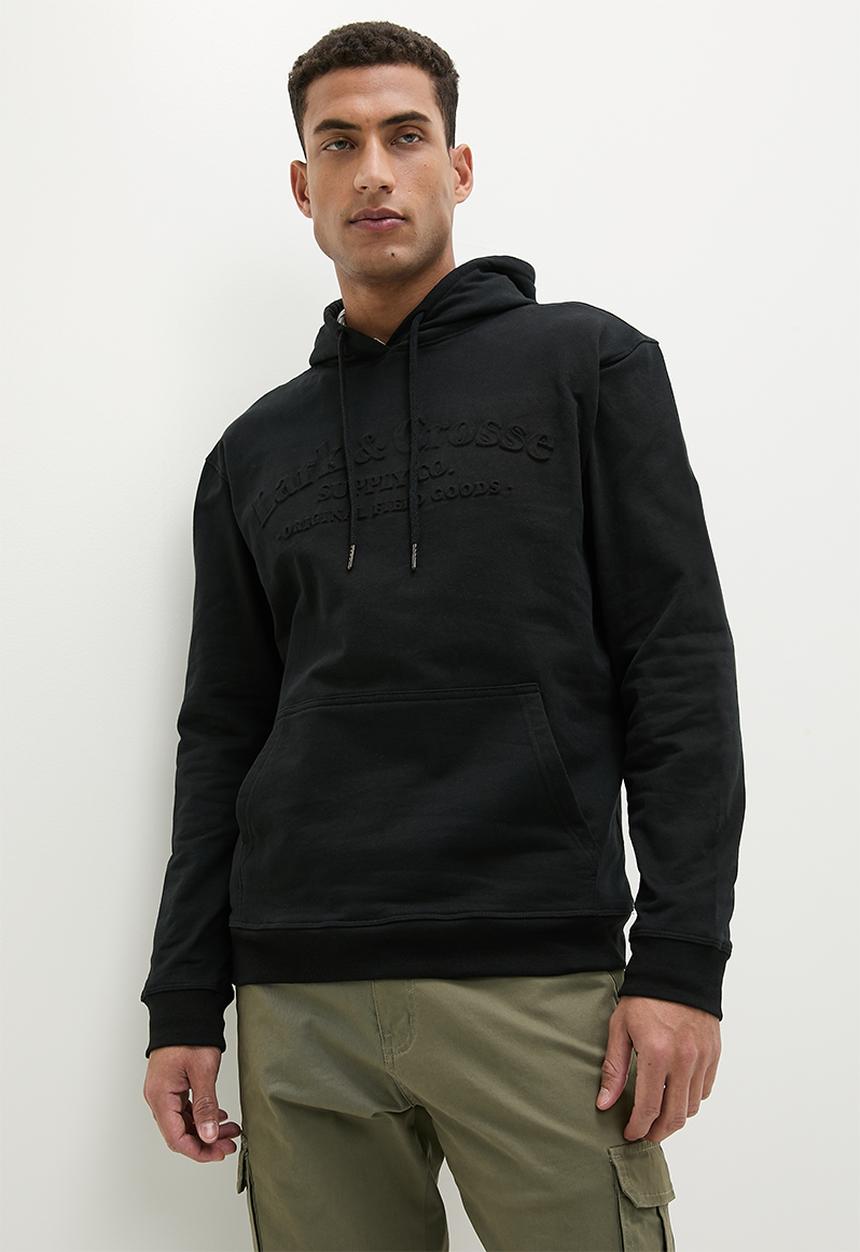 Lark & Crosse - Fashion embossed pullover hoodie sweat - black