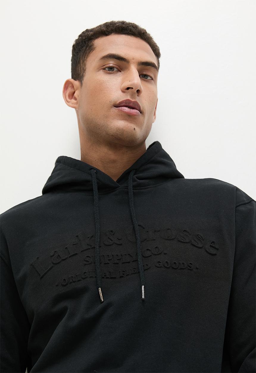 Lark & Crosse - Fashion embossed pullover hoodie sweat - black