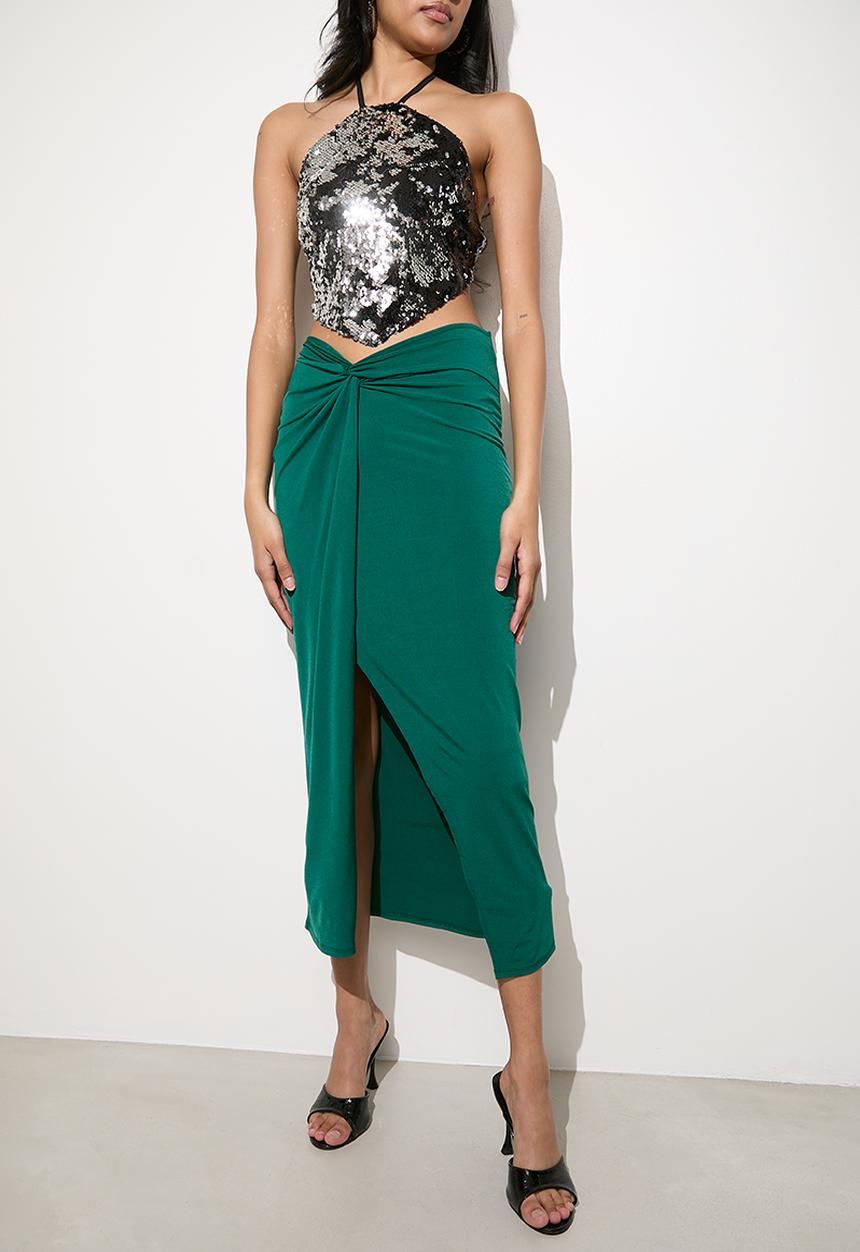 VELVET - Knot detail midi skirt - shaded spruce