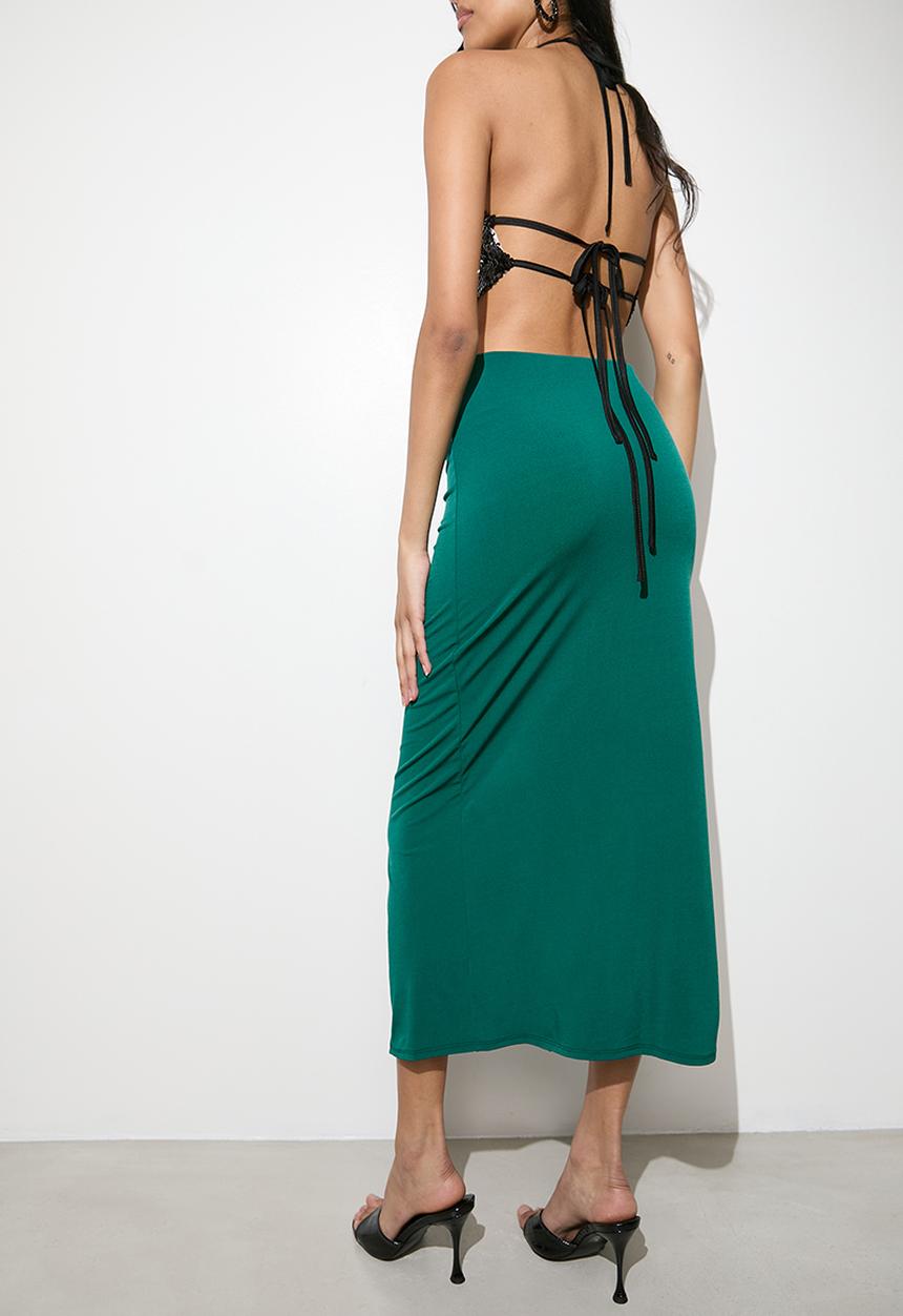 VELVET - Knot detail midi skirt - shaded spruce