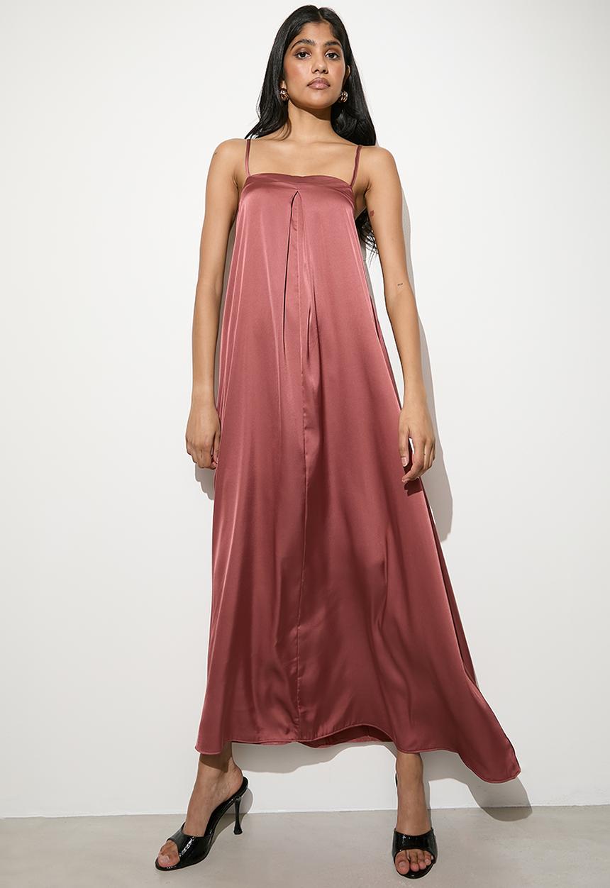 VELVET - Strappy trapeze maxi with pleat detail - deco rose