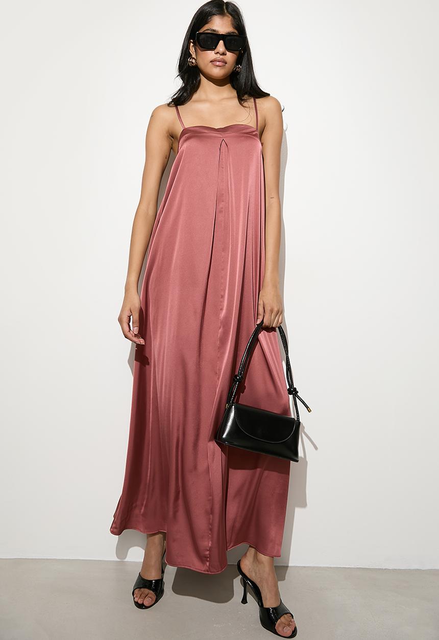 VELVET - Strappy trapeze maxi with pleat detail - deco rose