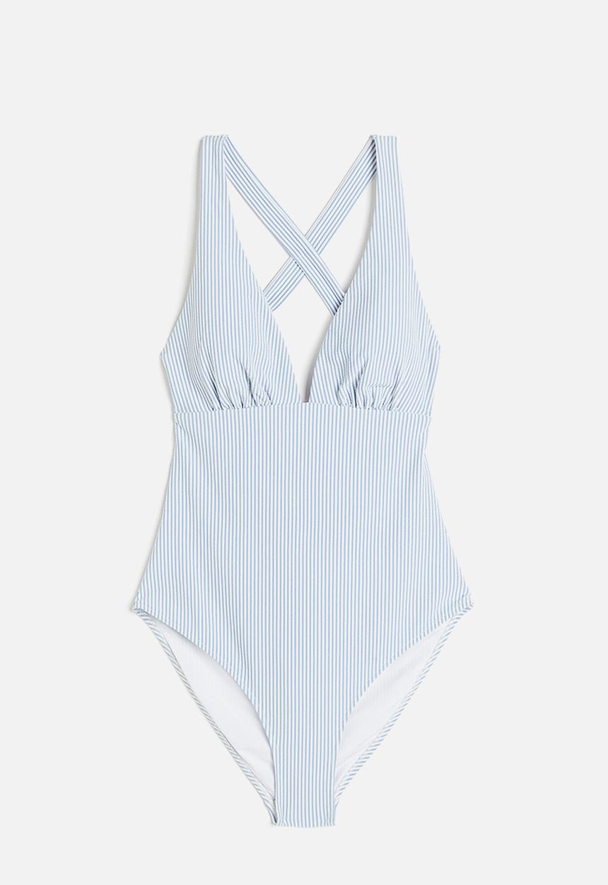 H&M - Padded-cup swimsuit - light blue striped