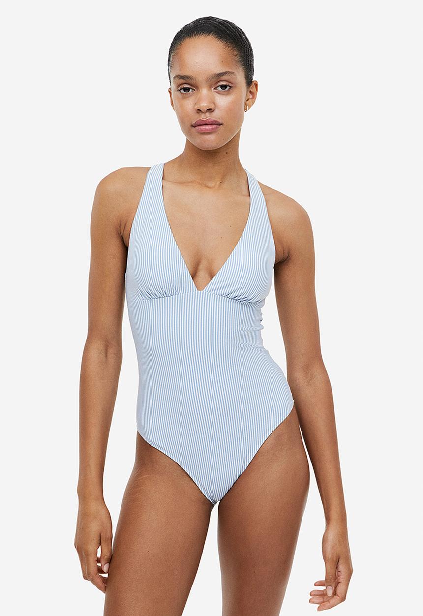 H&M - Padded-cup swimsuit - light blue striped