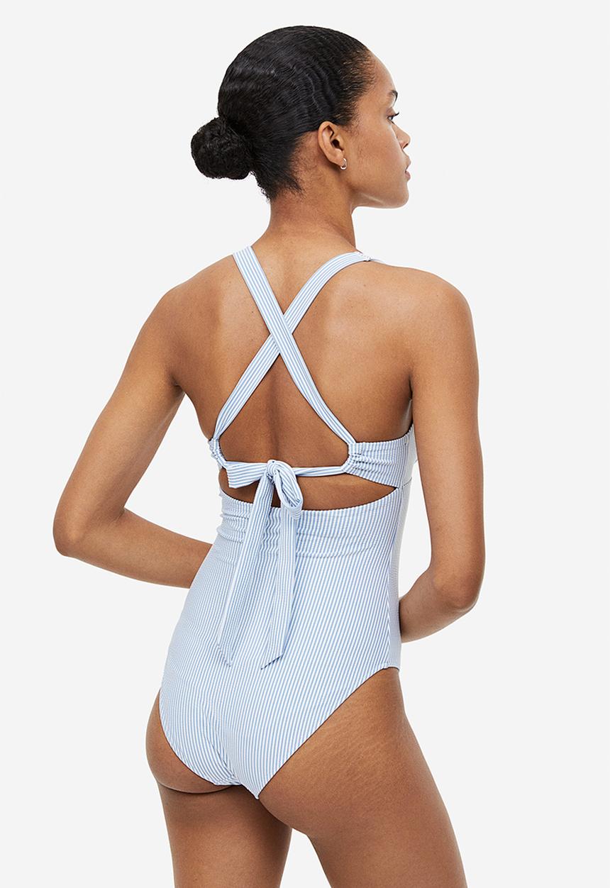 H&M - Padded-cup swimsuit - light blue striped