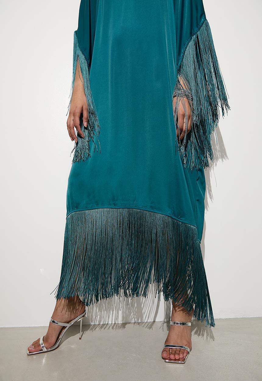 VELVET - Fringe kaftan dress - teal
