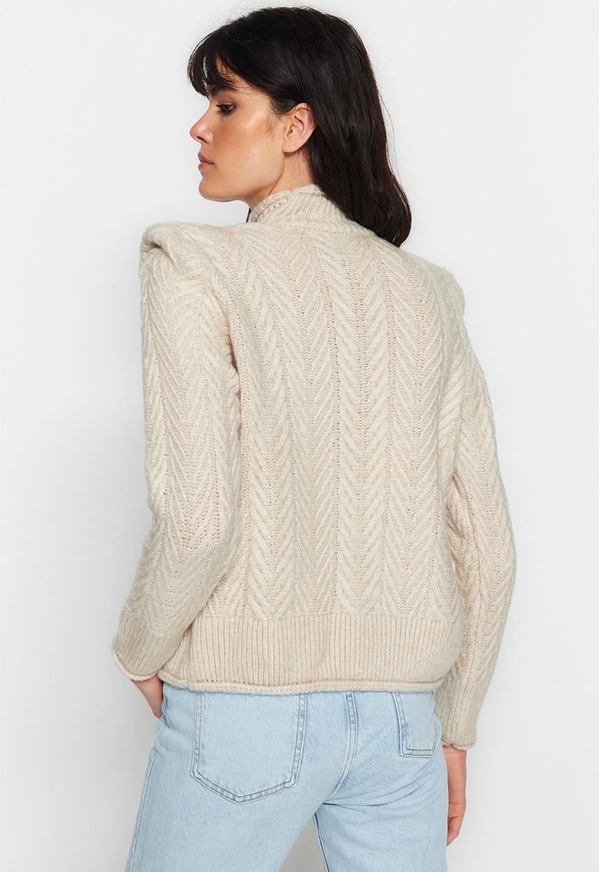 Trendyol - Soft textured shoulder detail sweater - stone