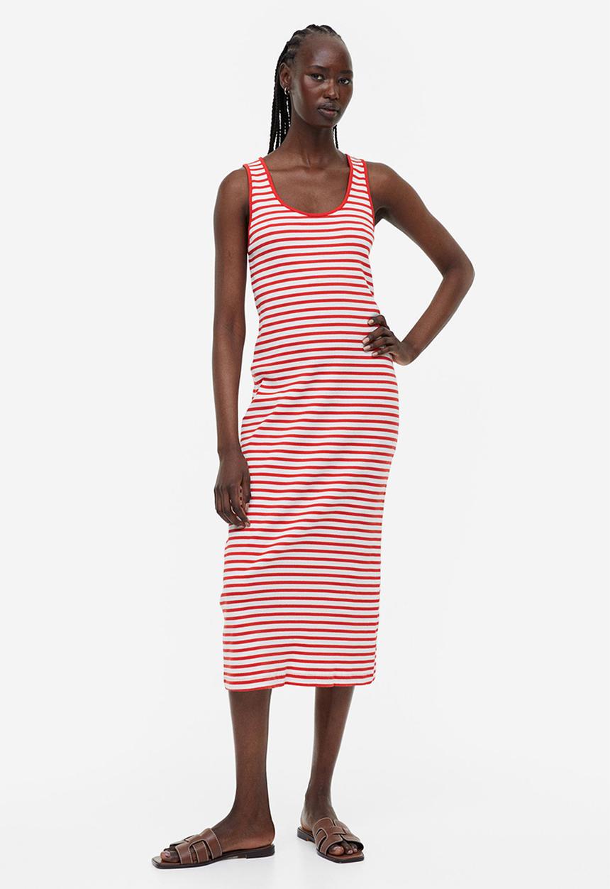 H&M - Ribbed dress - red & white striped