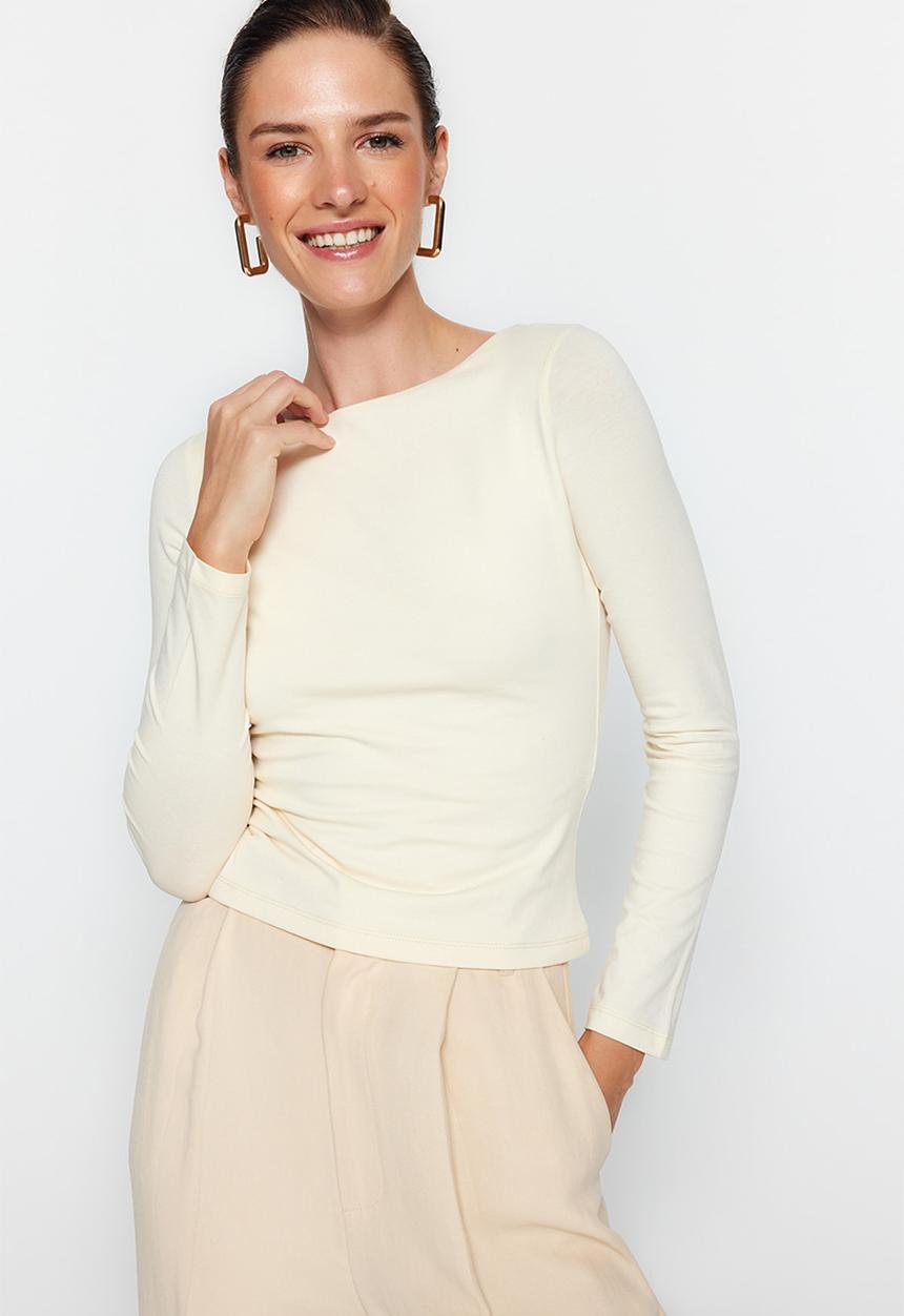Trendyol - Boat neck fitted top - stone