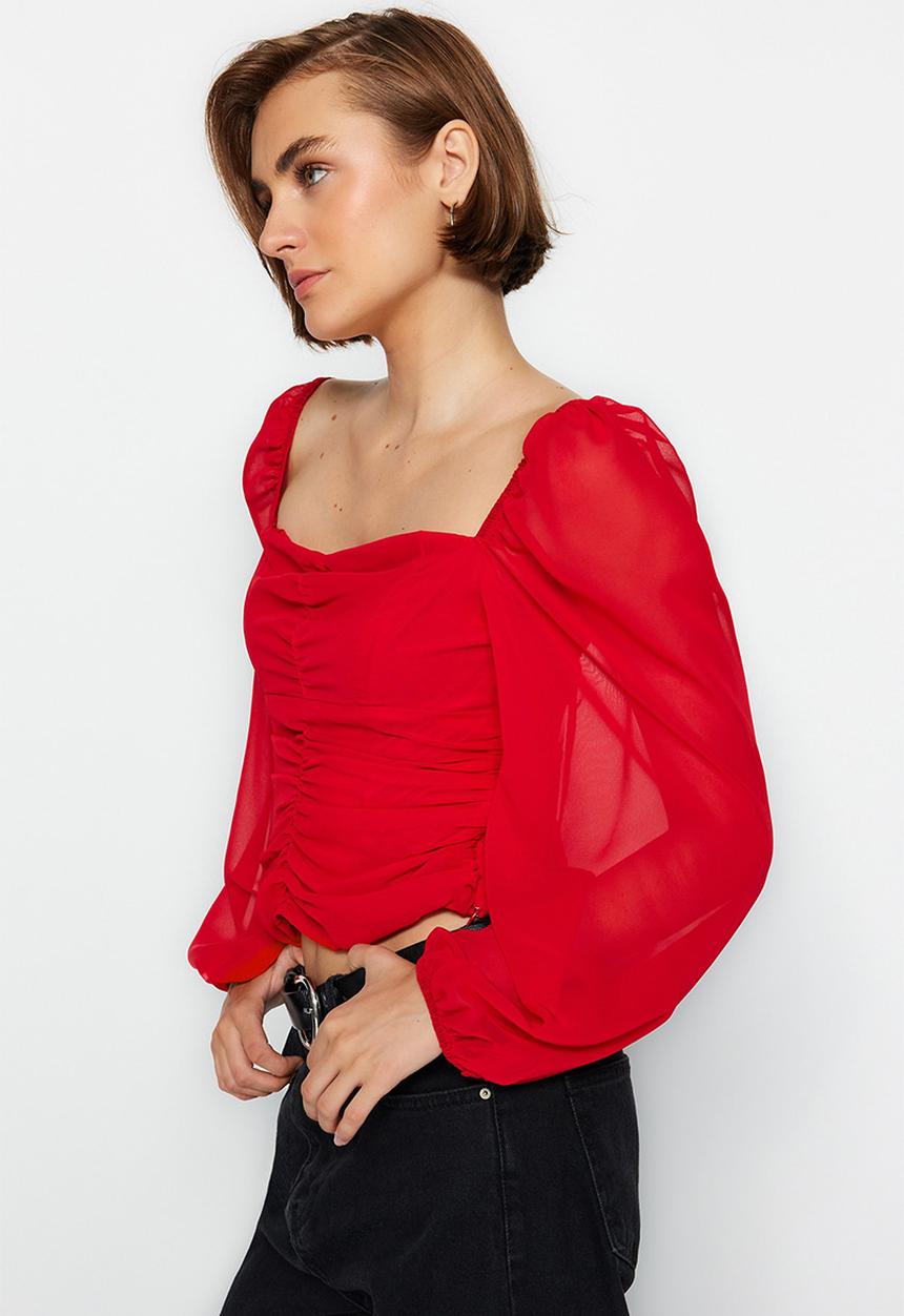 Trendyol - Sweetheart blouse - red