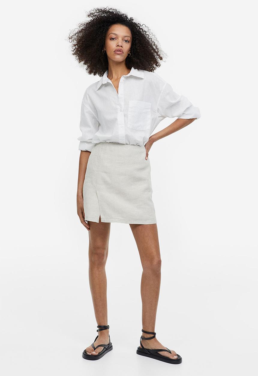 H&M - Linen skirt - light beige