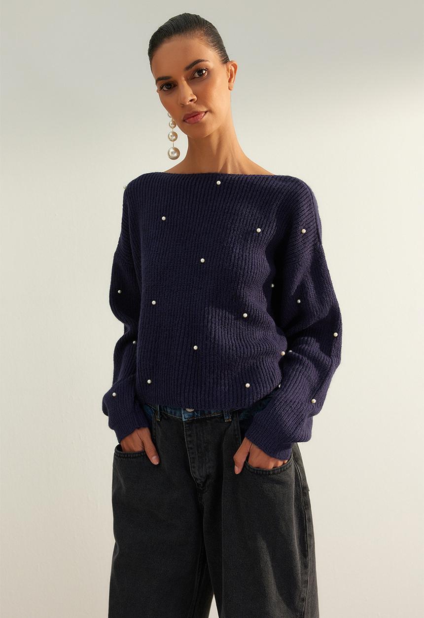 Trendyol - Limited edition pearl detail sweater - navy